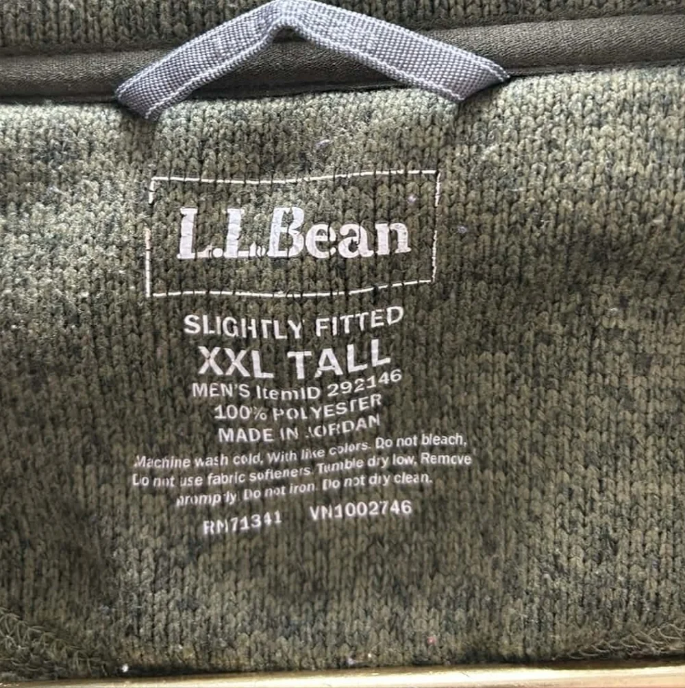 L.L. Bean Olive Green Zip-Up Fleece Jacket With Button Up Shirt Preppy Cabincore